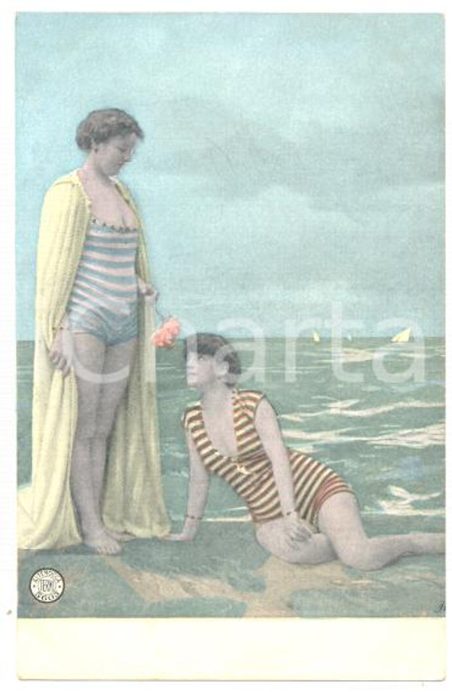 1910 ca ITALIA - EROTICA VINTAGE Bagnanti sugli scogli Cartolina ALTEROCCA FP NV