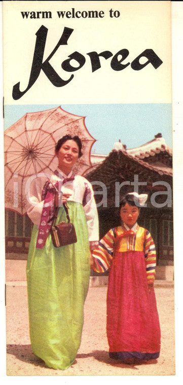 1960 ca KOREA Temple - culture - people - Pieghevole VINTAGE Illustrato *English