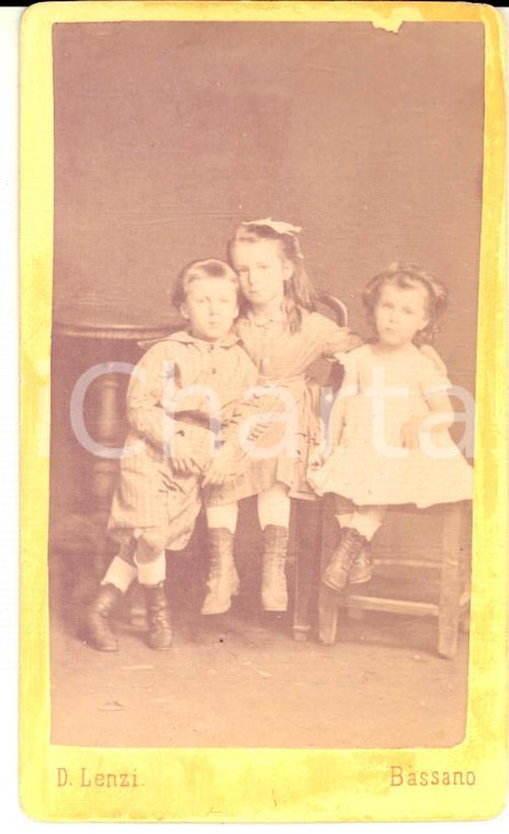 1870 ca BASSANO DEL GRAPPA Ritratto di tre fratellini *Foto D. LENZI CDV