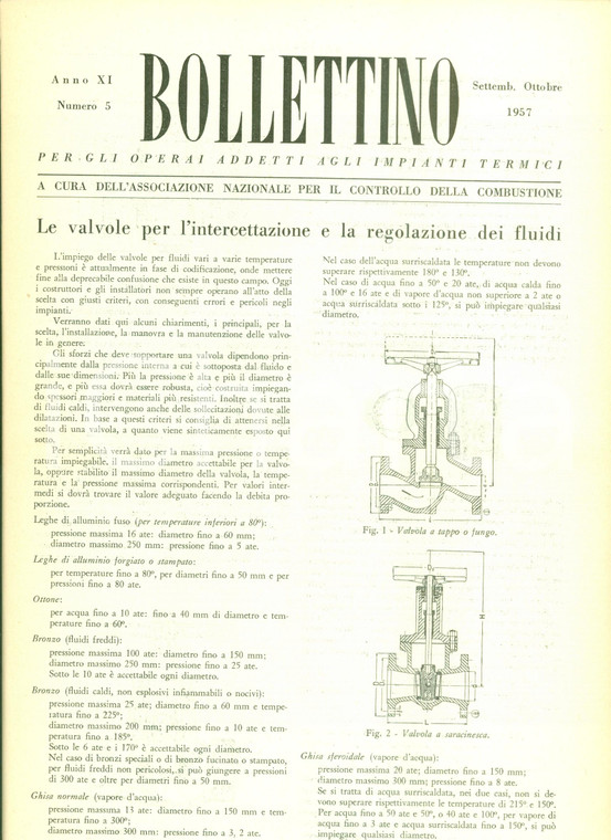 1957 BOLLETTINO OPERAI IMPIANTI TERMICI Valvole per regolazione fluidi (2)