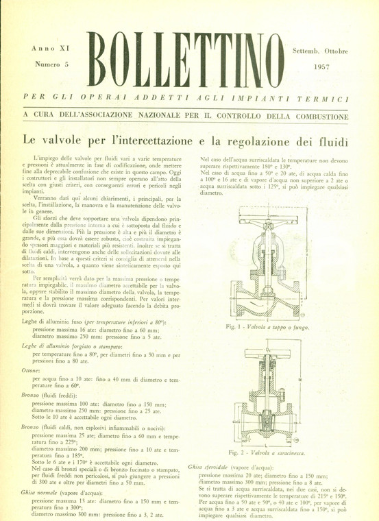 1957 BOLLETTINO OPERAI IMPIANTI TERMICI Valvole per regolazione fluidi (3)