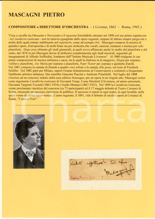 1890 ca Pietro MASCAGNI compositore - AUTOGRAFO su carta (frammento)