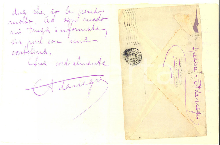 1925 MONZA Ada NEGRI - Lettera per la malattia di un'amica - AUTOGRAFO