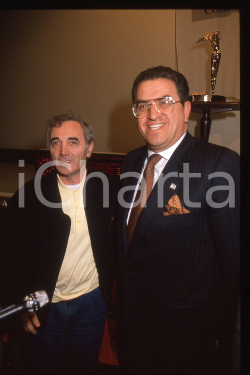 35mm vintage slide* 1989 SANREMO Charles AZNAVOUR e Leo PIPPIONE Ritratto