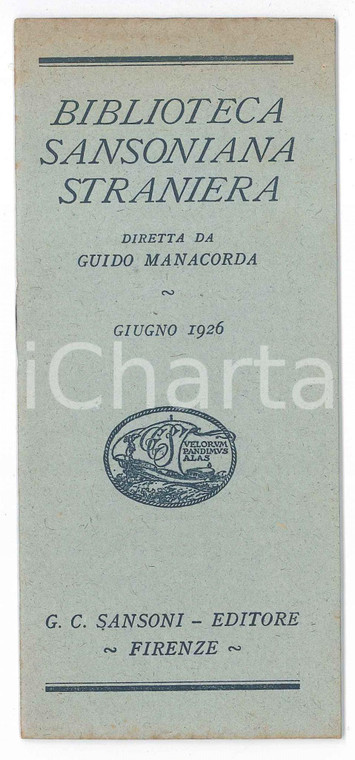 1926 FIRENZE Editore SANSONI - Biblioteca Sansoniana Straniera - Catalogo giugno