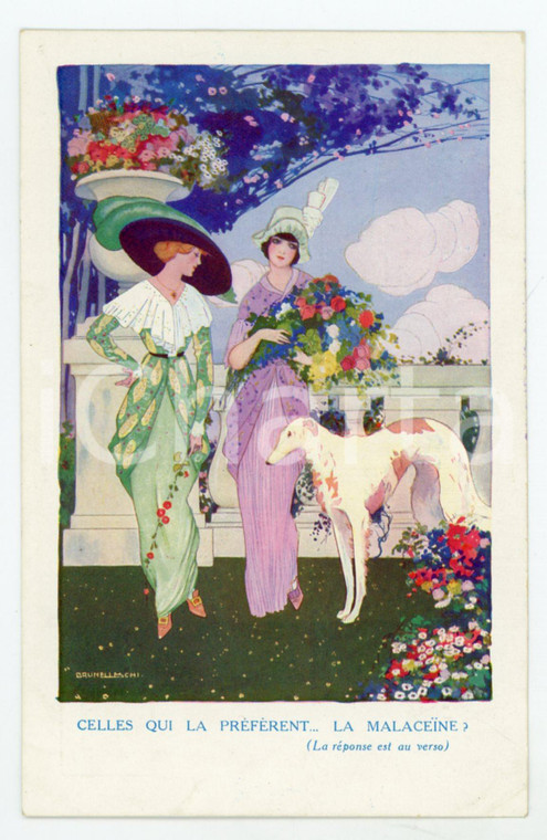 1910 ca ART DECO Crème de Toilette MALACEINE - Ill. BRUNELLESCHI - Carte postale Pregevole cartolina postale pubblicitaria d'epoca, opera dell'artista Umberto Brunelleschi, illustrata a colori, non viaggiata. GOOD/buono minima piegatura angolare Formato: 9x14 cm originale e autentica 1