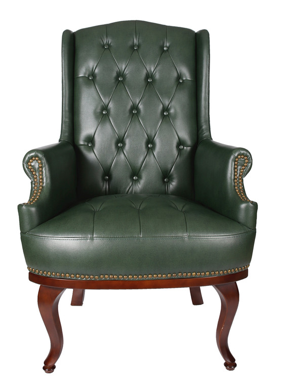 Antique Green Chesterfield Style Bonded Leather High back Armchair