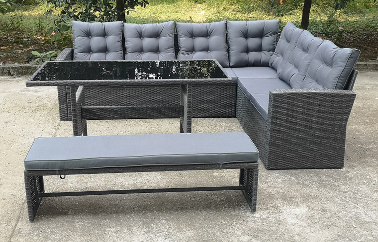 Grey Rattan Corner Sofa Dining Set Outdoor Garden Patio