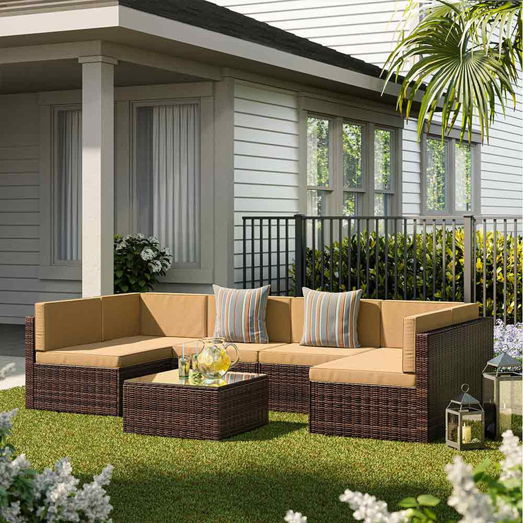 brown rattan modular set