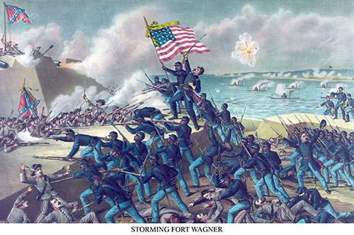 African American unit, the 54th Massachusetts overruns Fort Wagner