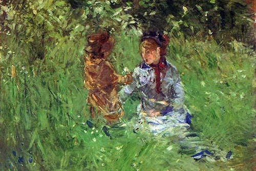 Woman and child in garden in Bougival