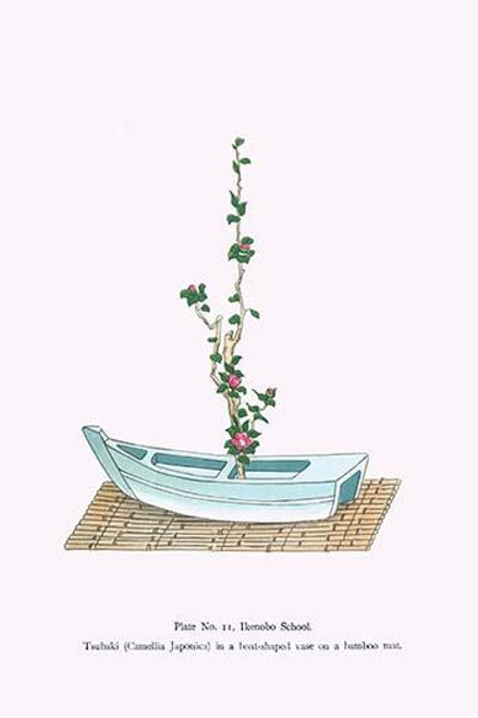 Tsubaki (Camellia Japonica) in a boat shaped Vase