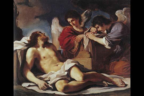 Angels weeping over the dead Christ