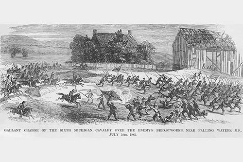 Michigan Cavalry Charges the enemy at Falling Waters, Maryland
