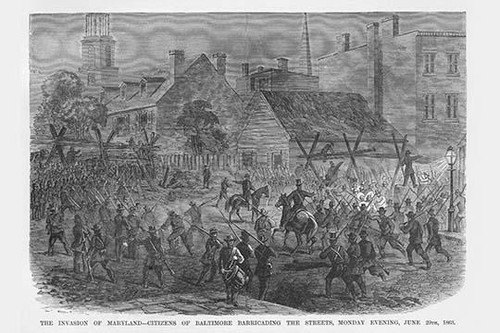 Citizens of Baltimore Barricade the Streets at the Invasion of Maryland