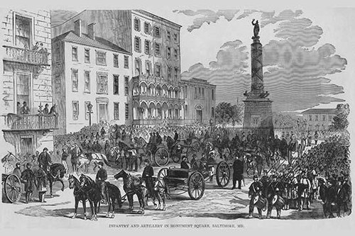 Infantry & Artillery in Monument Square, Baltimore