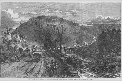 Military Road with Conestoga wagons in Virginia near Washington