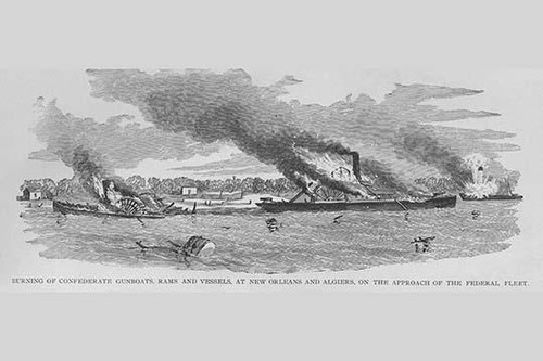 Burning Confederate Gunboats & Rams at New Orleans & Algiers