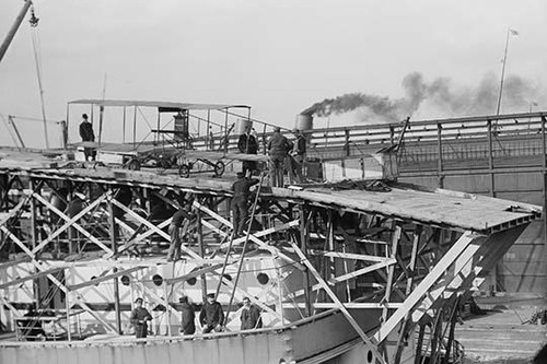 Deck of the Pennsylvania showing a Curtis Biplane