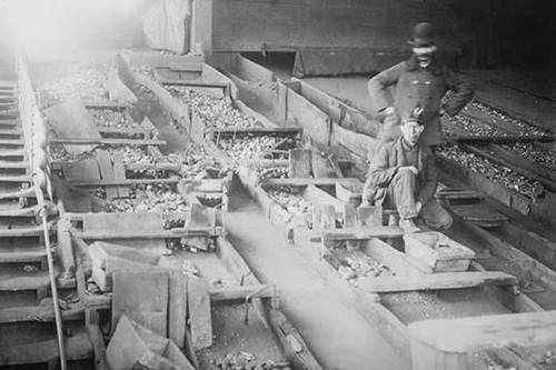 Miners Amongst Coal Boxes in Wilkes-Barre Mines