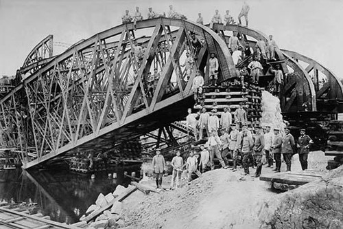 German Sappers and Engineers Rebuild Bridge at Lemberg