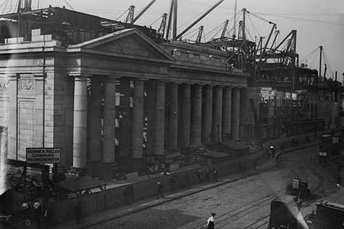 View of the since demolished Pennsylvania Railroad Station as seen from Gimbals