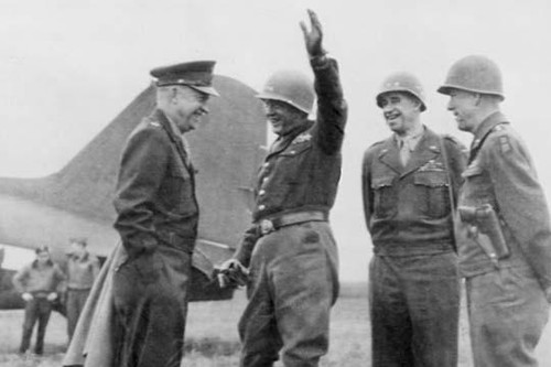 Eisenhower as Supreme Allied Commander meets with Patton, Clark & Bradley