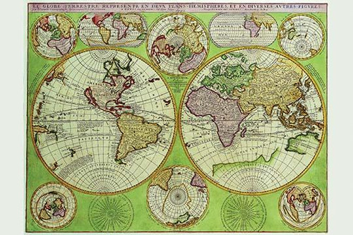 Stereographic World Map with Insets of Polar Projections