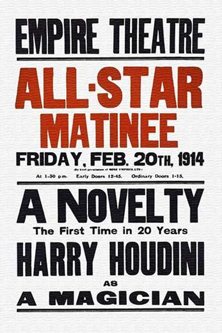 A Novelty, the first in 20 years, Harry Houdini as a magician