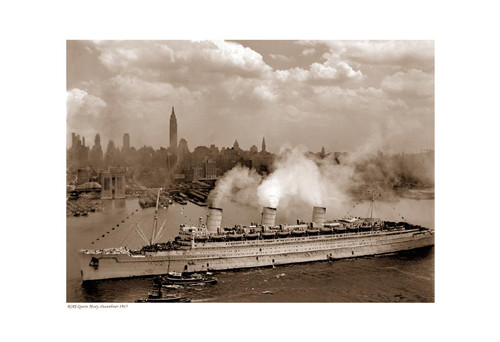 RMS Queen Mary, Ocean Liner, 1945 (sepia) Poster