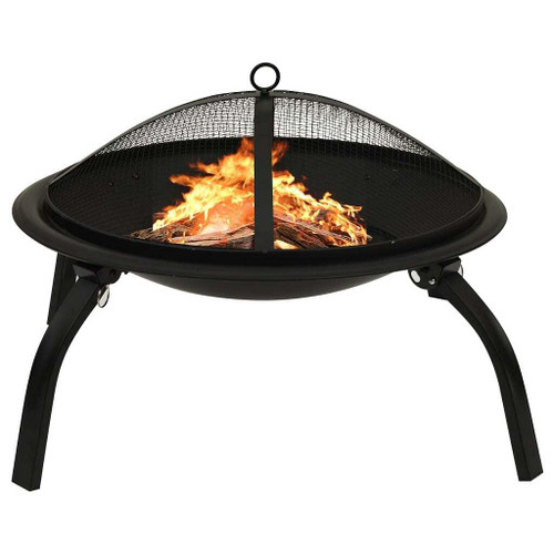 vidaXL 2-in-1 Fire Pit and BBQ with Poker 22"x22"x19.3" Steel A949-313352