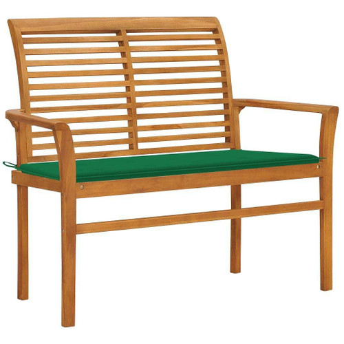 vidaXL Patio Bench with Green Cushion 44.1" Solid Teak Wood A949-3062654