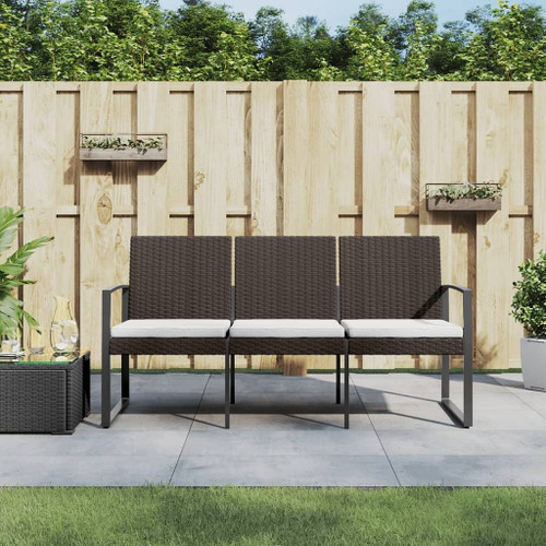 vidaXL 3-Seater Patio Bench with Cushions Brown PP Rattan A949-360213