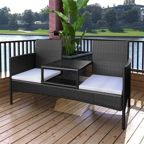 vidaXL 2-Seater Patio Sofa with Tea Table Poly Rattan Black A949-42844