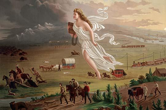 Pioneers travel West by rail and wagon