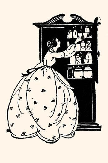 Homemaker pulls china from vitrine