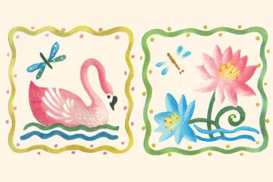 Pink Goose and Flowers