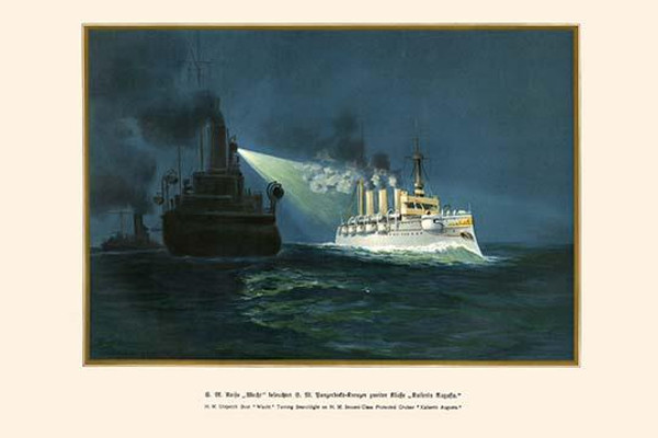 H.M. Dispatch Boat "Wacht" Turning Searchlight on H.M. 2nd Class Protected Cruiser "Kaiserin Augusta"