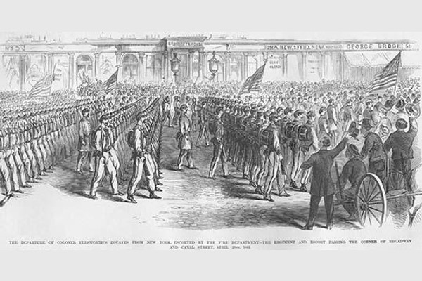 Ellsworth's New York Zouaves Depart New York escorted by Fire Department