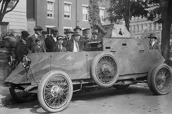 U.S. Army Armored Truck with Machine Gun is Gawked by onlookers on a Washington Street