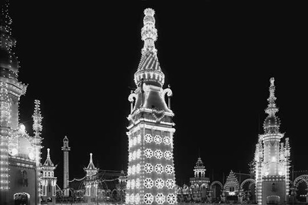 All aglow with electric lights is Luna Park on Coney Island, New York