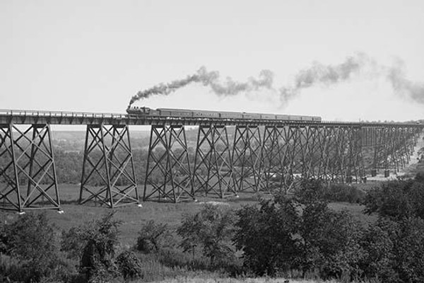 Steam Train passes over Valley Trestle Bridge