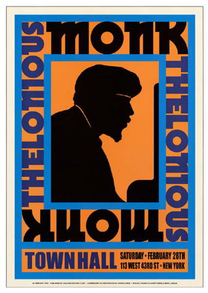 Thelonious Monk : Town Hall NYC, 1959 Poster