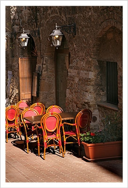 Ristorante with Red Chairs, San Gimignano Poster