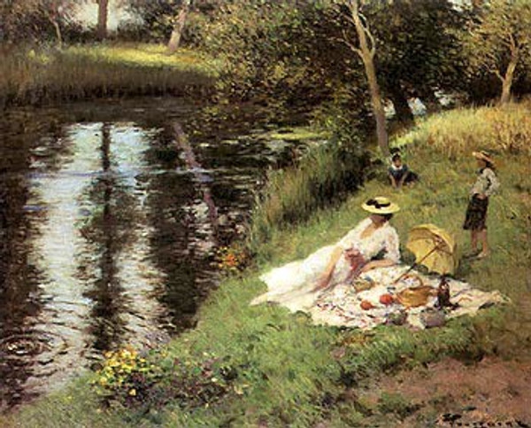 Picnic on the River Bank Poster