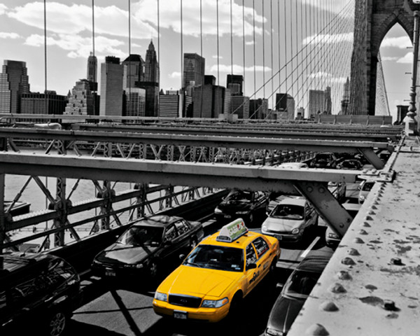 Yellow Cab on Brooklyn Bridge Poster