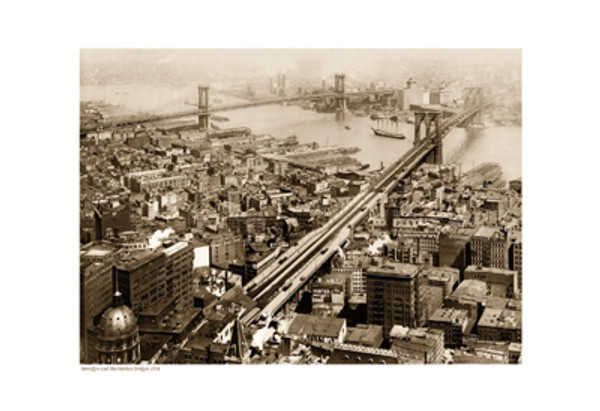 Brooklyn and Manhattan Bridges, 1916 (sepia) Poster