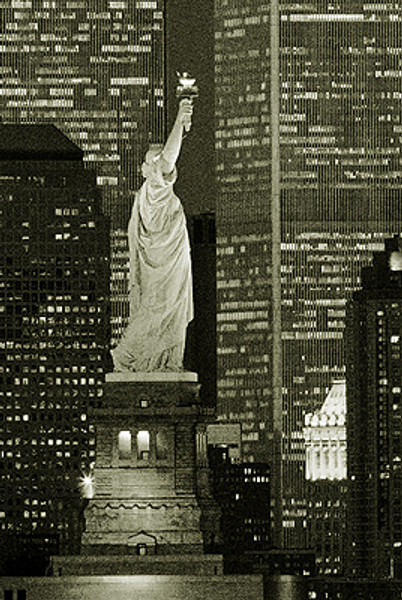 New York, New York - Statue of Liberty & Twin Towers Poster