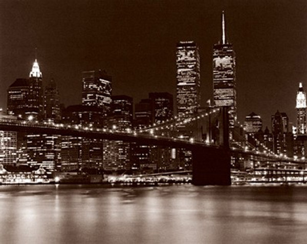 Over the Brooklyn Bridge at Night Poster