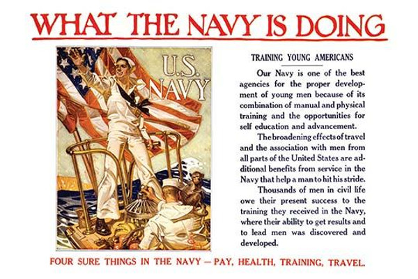 What the Navy is doing - Training young Americans Four sure things in the Navy - pay, health, training, travel